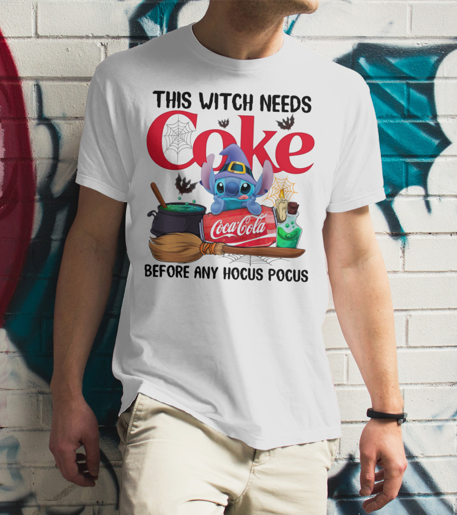 This Witch Needs Coke Before Any Hocus Pocus Coca-Cola Stitch Halloween T-Shirt