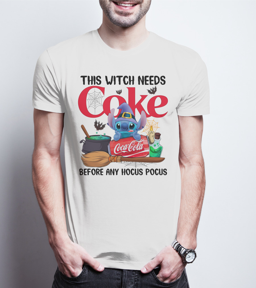 This Witch Needs Coke Before Any Hocus Pocus Coca-Cola Stitch Halloween T-Shirt