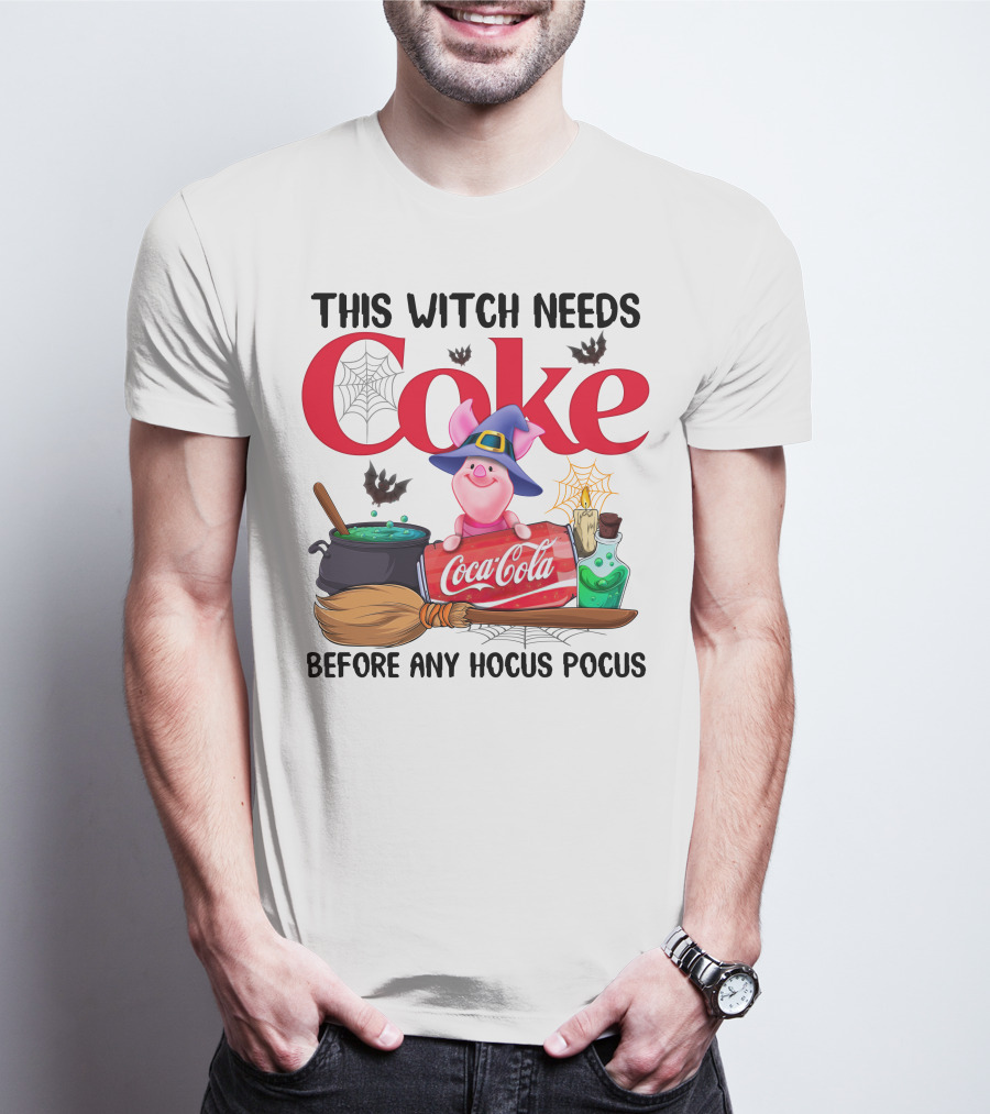 This Witch Needs Coke Before Any Hocus Pocus Piglet Coca-Cola Halloween T-Shirt