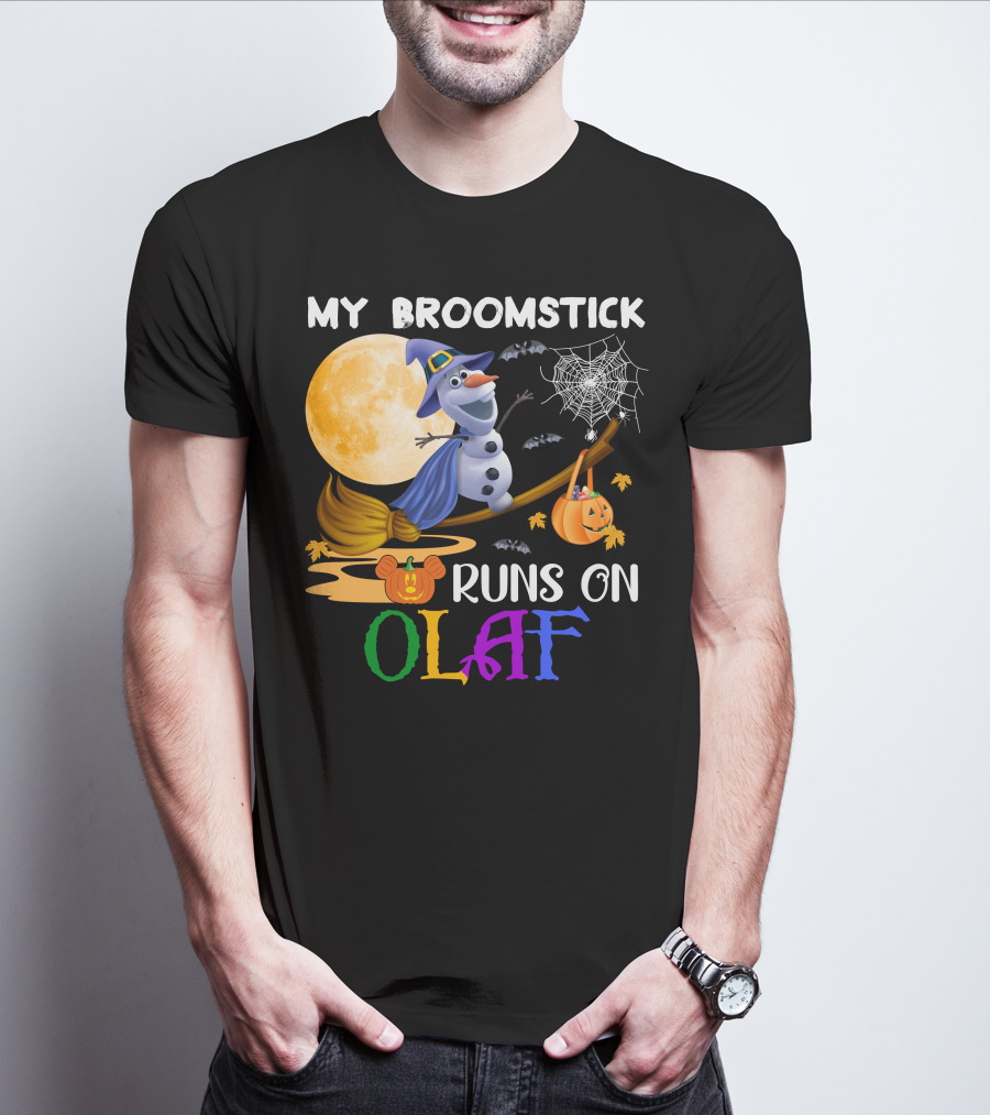 My Broomstick Runs On Olaf Halloween Moon Pumpkin Bats Web T-Shirt
