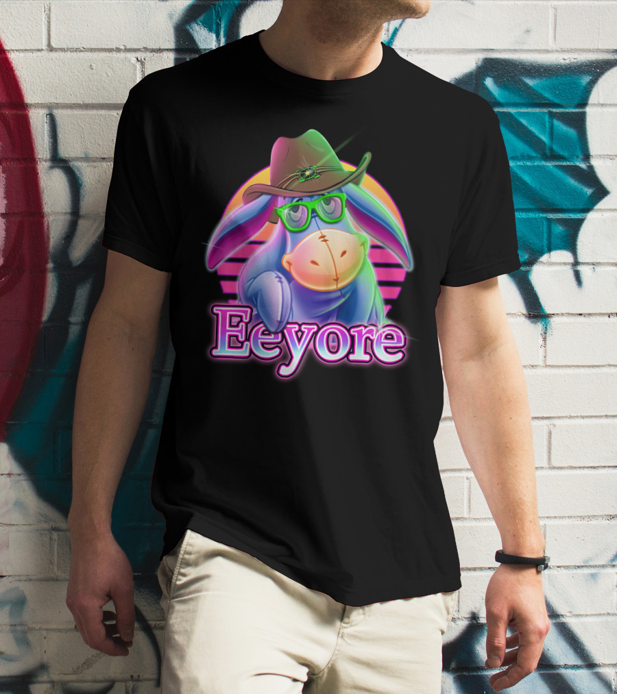 Eeyore Retro Neon Cowboy Hat And Glasses T-Shirt