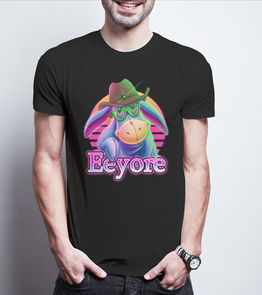 Eeyore Retro Neon Cowboy Hat And Glasses T-Shirt