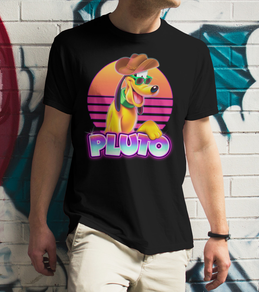 Pluto Sunglasses Cowboy Hat Retro Sunset Vibes T-Shirt