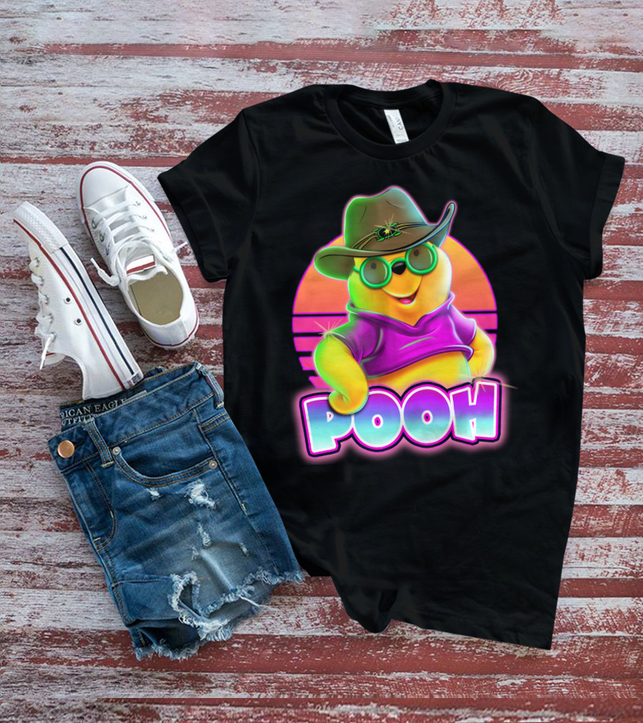 Pooh Retro Neon Style With Sunglasses And Hat T-Shirt