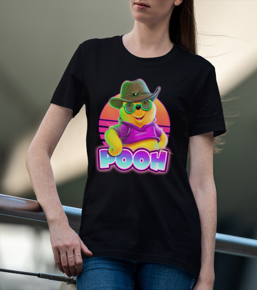 Pooh Retro Neon Style With Sunglasses And Hat T-Shirt
