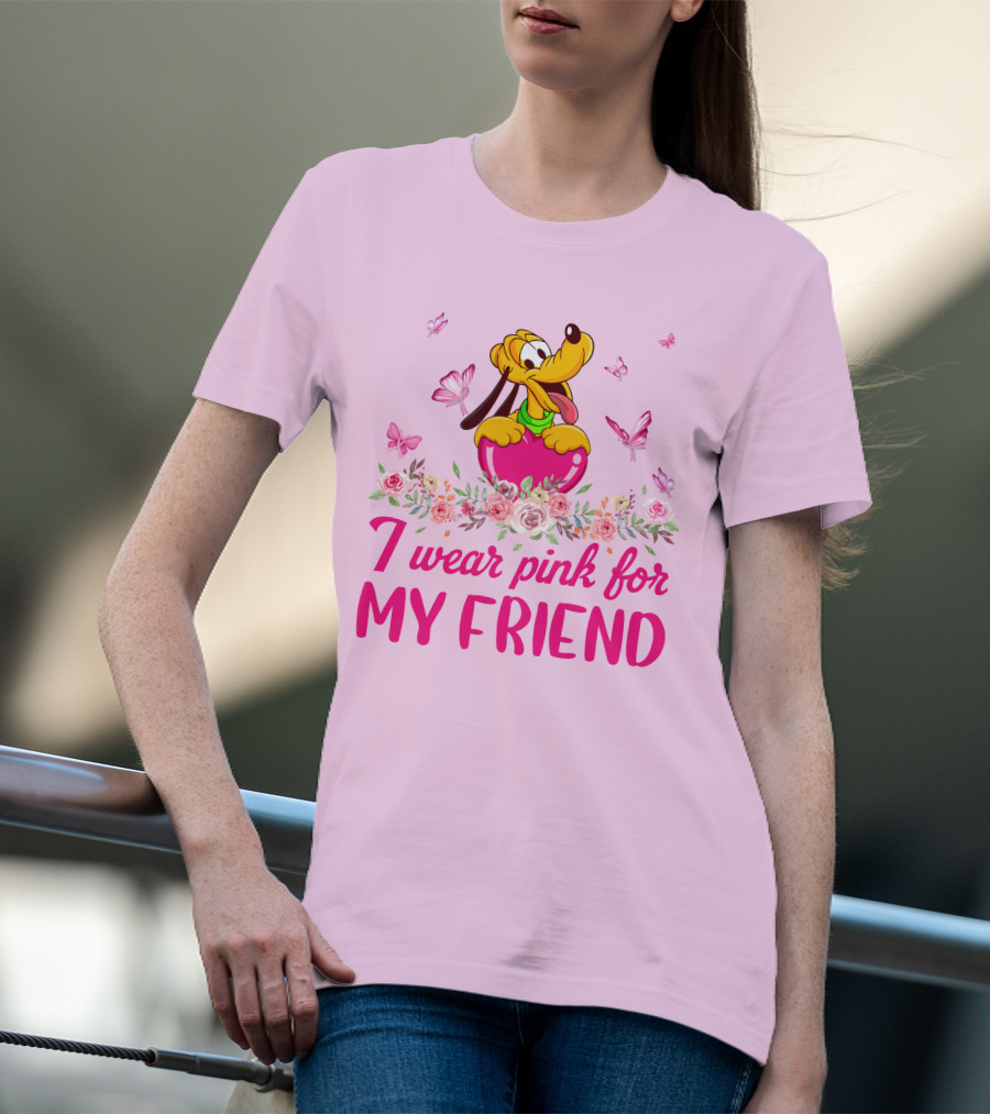 I Wear Pink For My Friend Pluto Butterfly Flowers T-Shirt