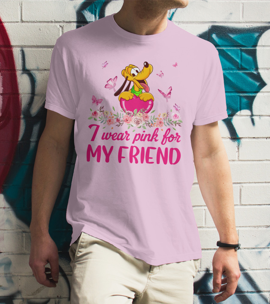 I Wear Pink For My Friend Pluto Butterfly Flowers T-Shirt