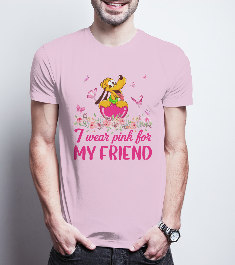 I Wear Pink For My Friend Pluto Butterfly Flowers T-Shirt
