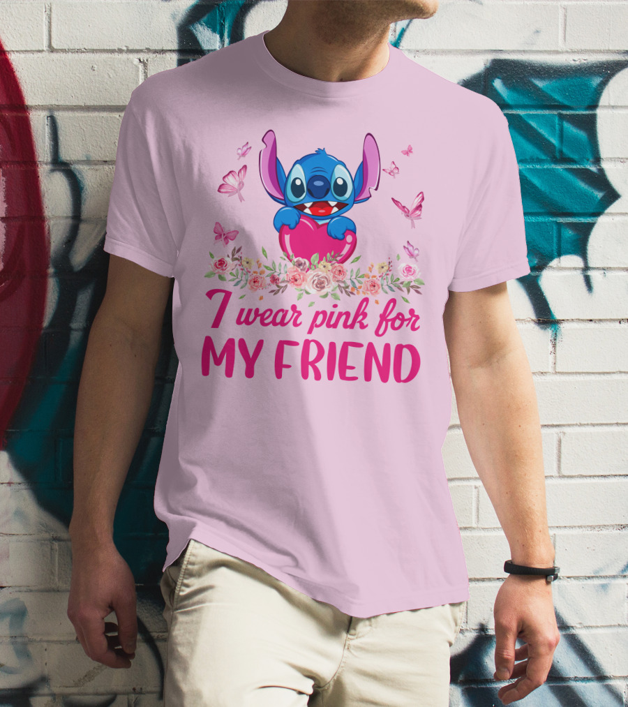 Stitch I Wear Pink For My Friend T-Shirt