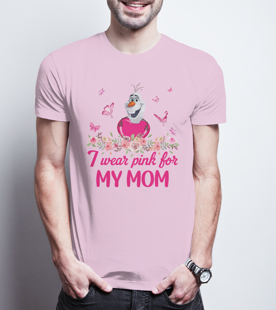 Olaf I Wear Pink For My Mom Butterfly Floral T-Shirt