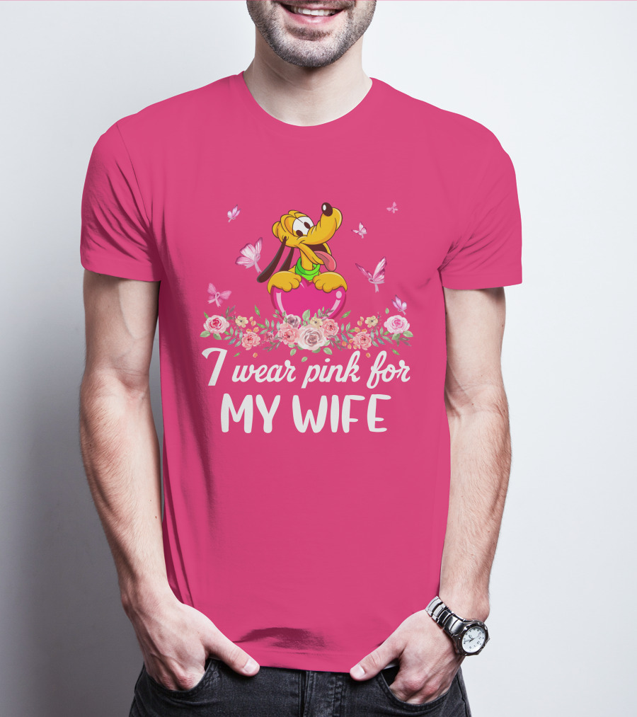 I Wear Pink For My Wife Pluto Butterfly And Floral T-Shirt