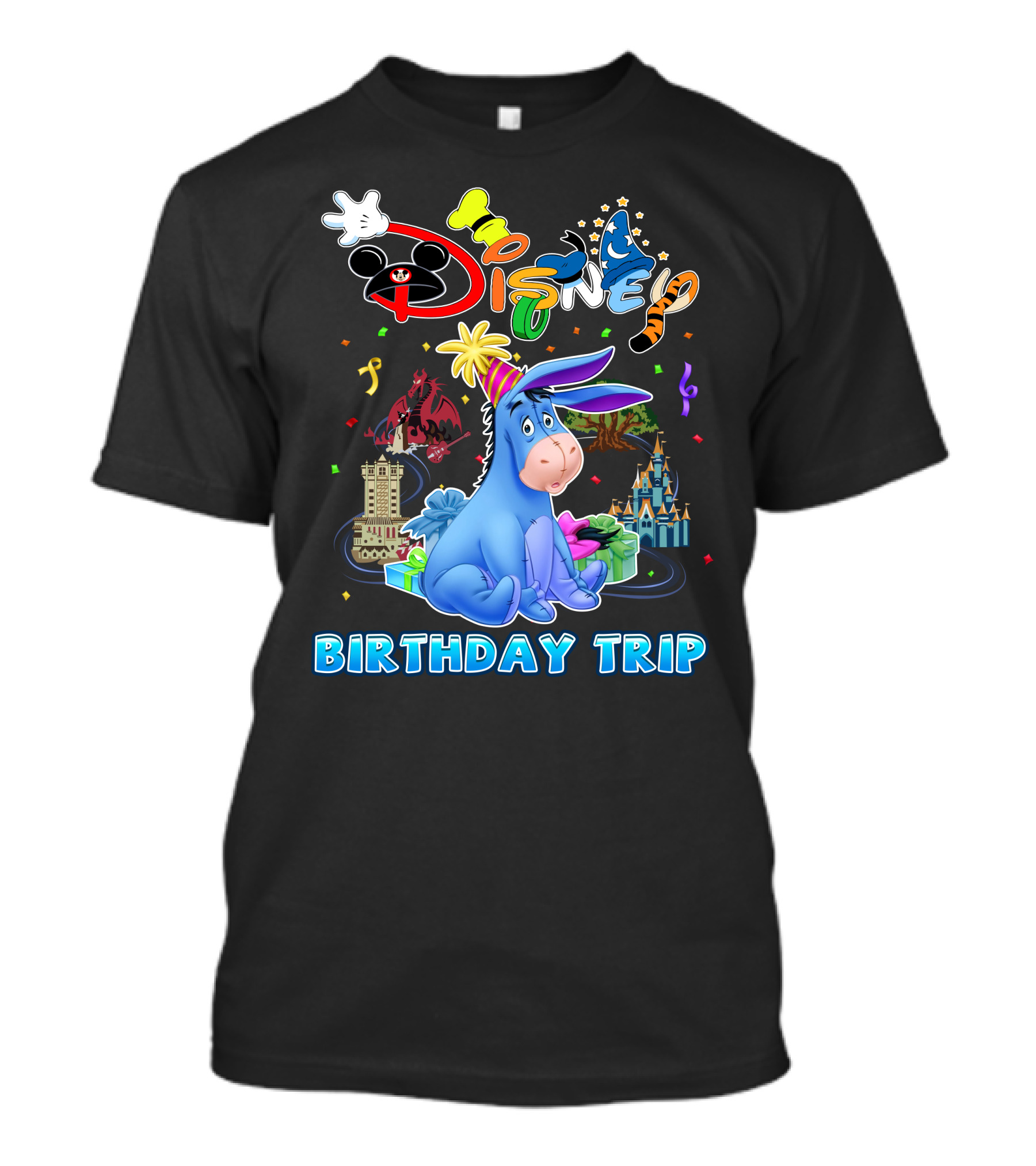 Eeyore Disney Birthday Trip Celebration With Castle And Mickey Elements T-Shirt