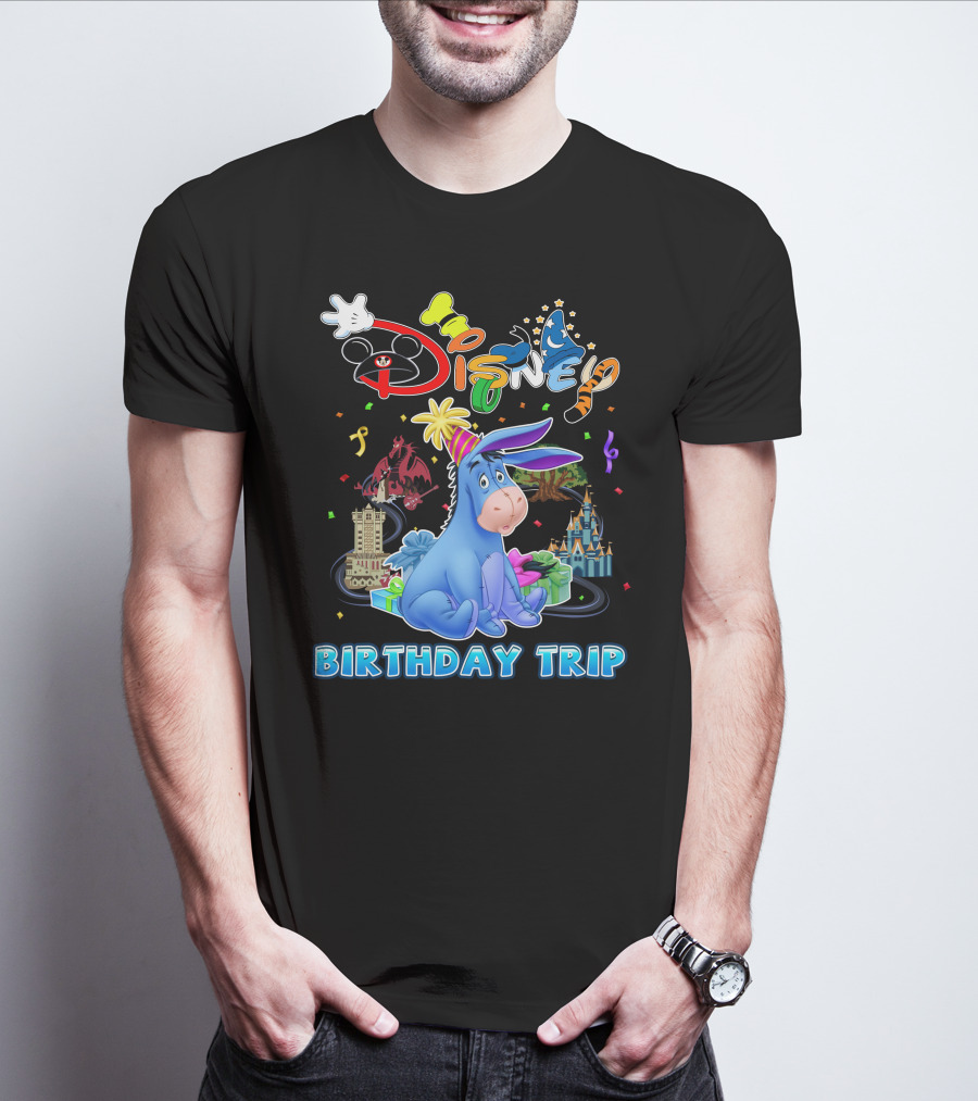 Eeyore Disney Birthday Trip Celebration With Castle And Mickey Elements T-Shirt