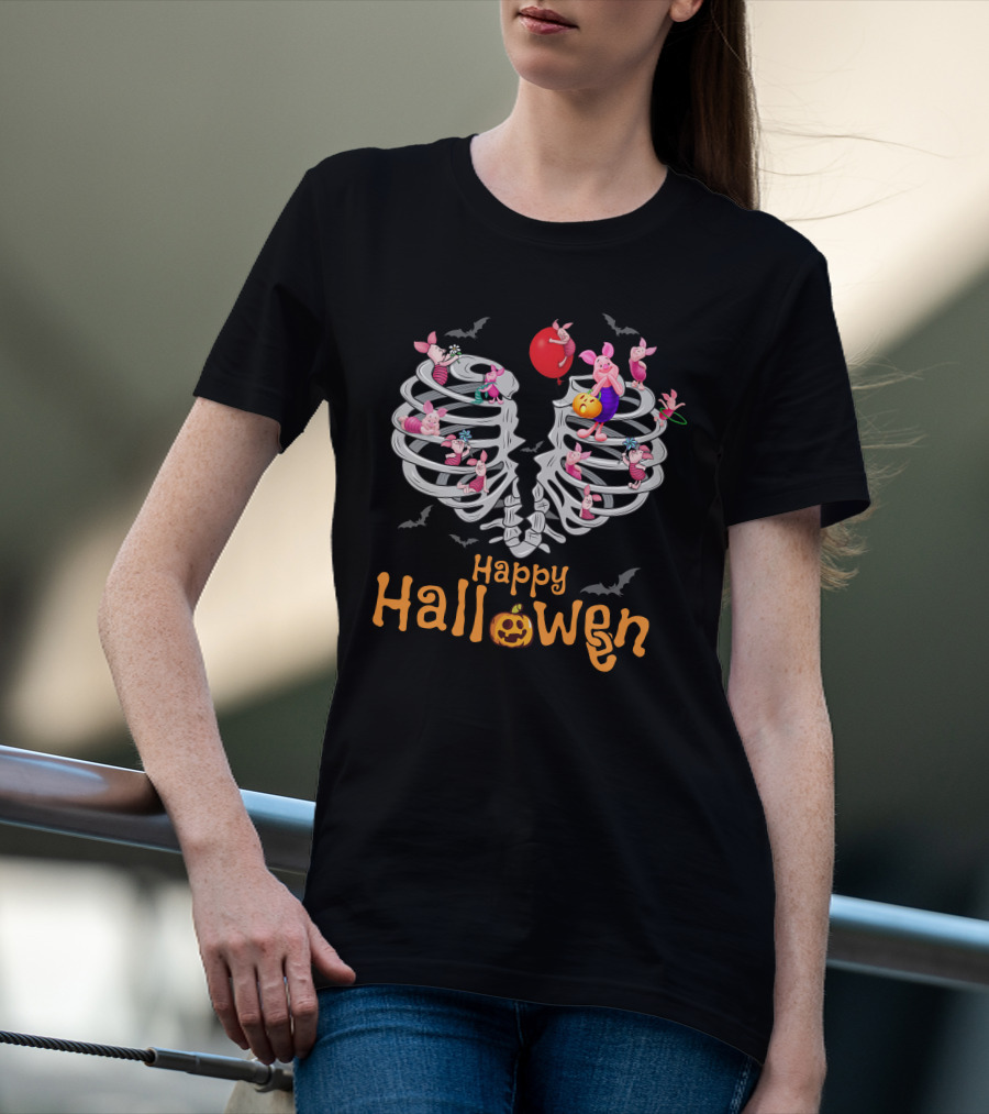 Happy Halloween Piglet Skeleton Party T-Shirt