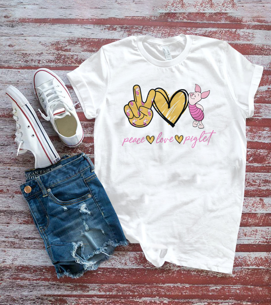 Peace Love Piglet Peace Sign Heart Piglet Character T-Shirt