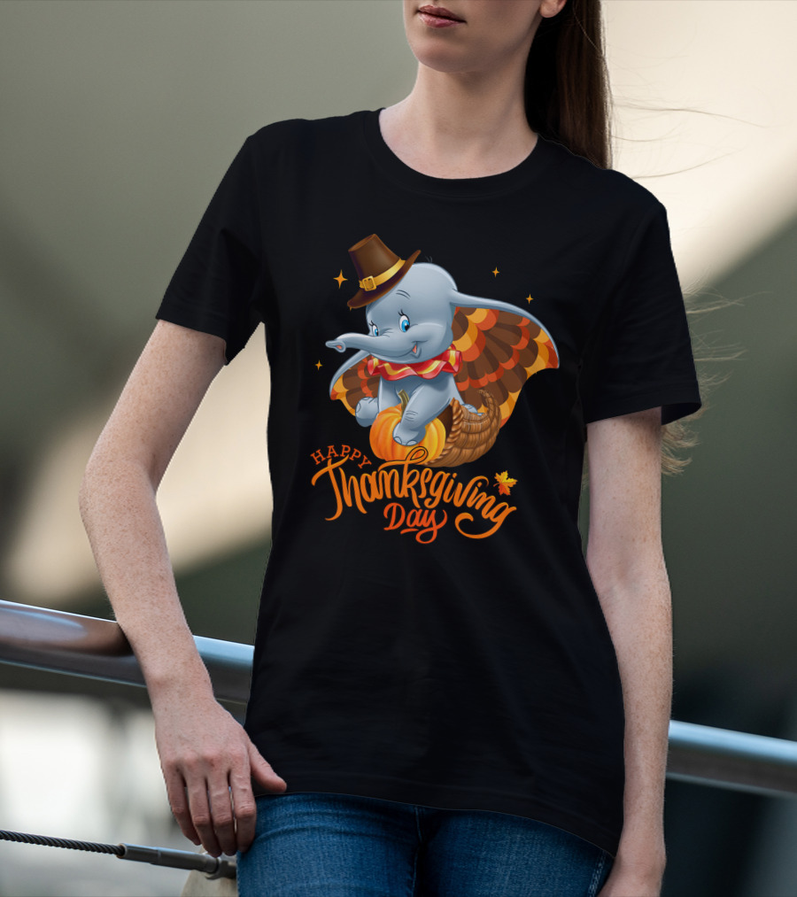 Happy Thanksgiving Day Dumbo Pumpkin Cornucopia T-Shirt