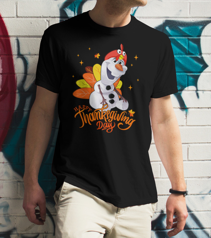 Happy Thanksgiving Day Olaf Snowman With Turkey Leaves And Stars T-Shirt