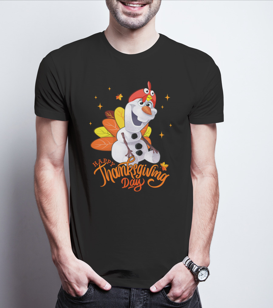 Happy Thanksgiving Day Olaf Snowman With Turkey Leaves And Stars T-Shirt