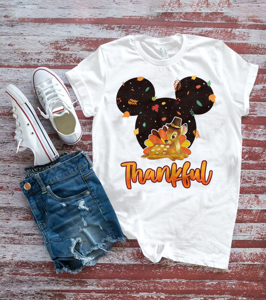 Bambi Thankful Autumn Leaves Mickey Ears T-Shirt