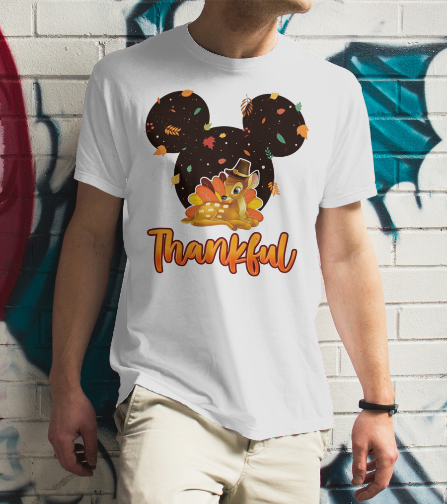 Bambi Thankful Autumn Leaves Mickey Ears T-Shirt