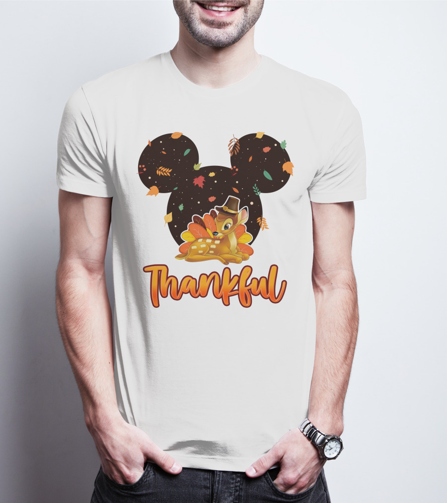 Bambi Thankful Autumn Leaves Mickey Ears T-Shirt