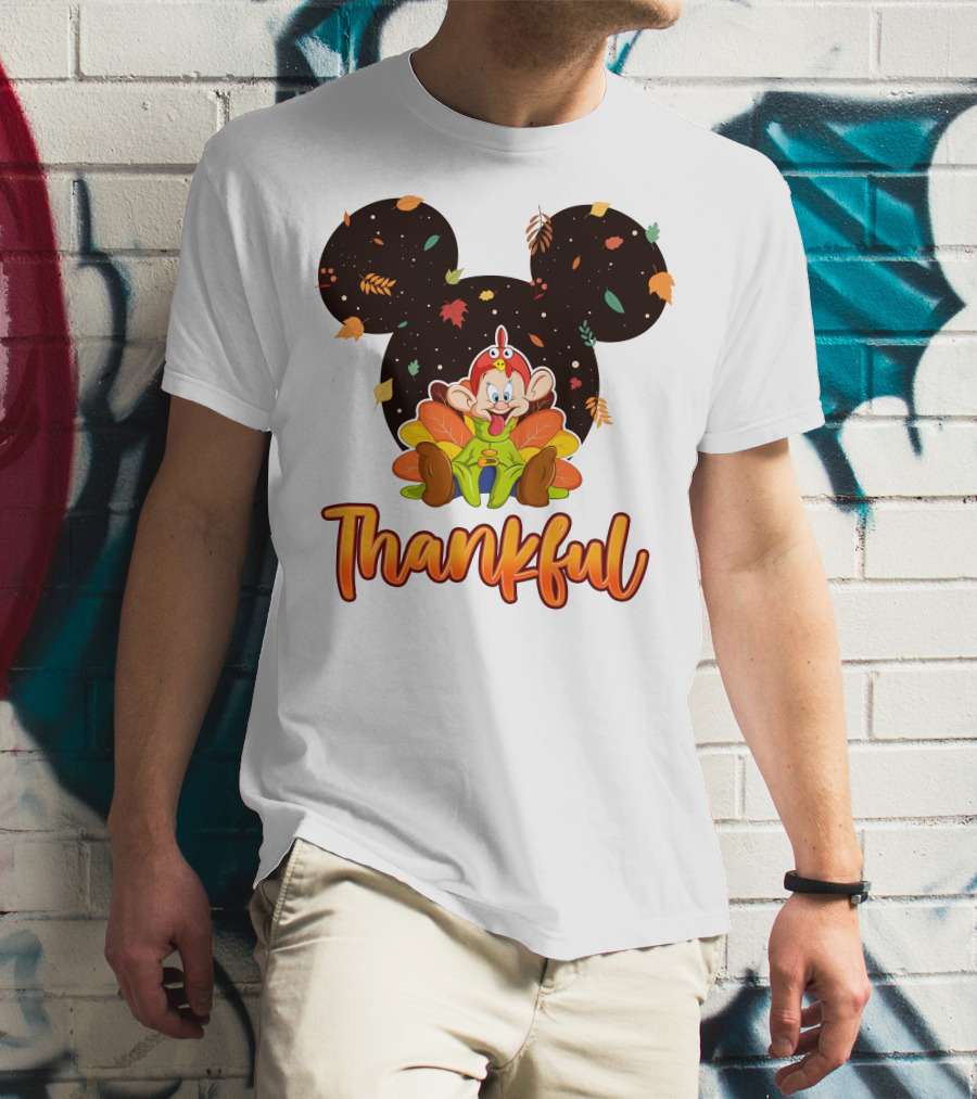 Thankful Dopey Thanksgiving Mickey Ears Fall Leaves T-Shirt