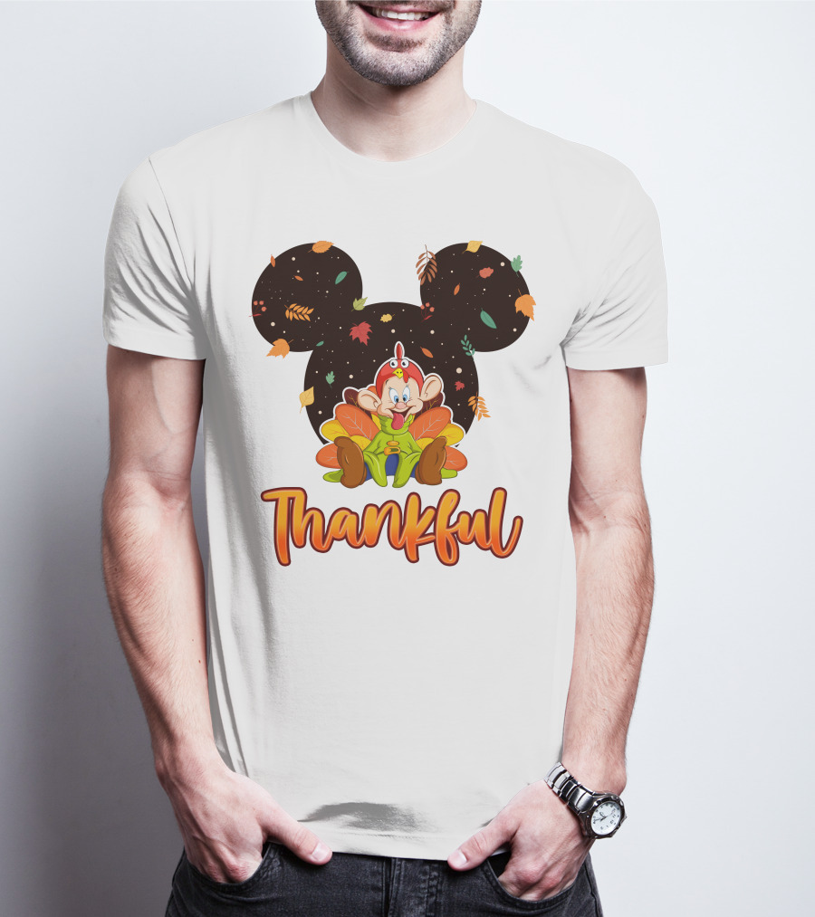 Thankful Dopey Thanksgiving Mickey Ears Fall Leaves T-Shirt