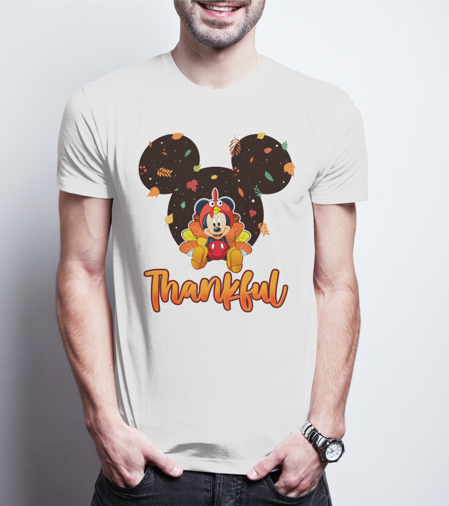 Thankful Mickey Mouse Thanksgiving Leaves T-Shirt