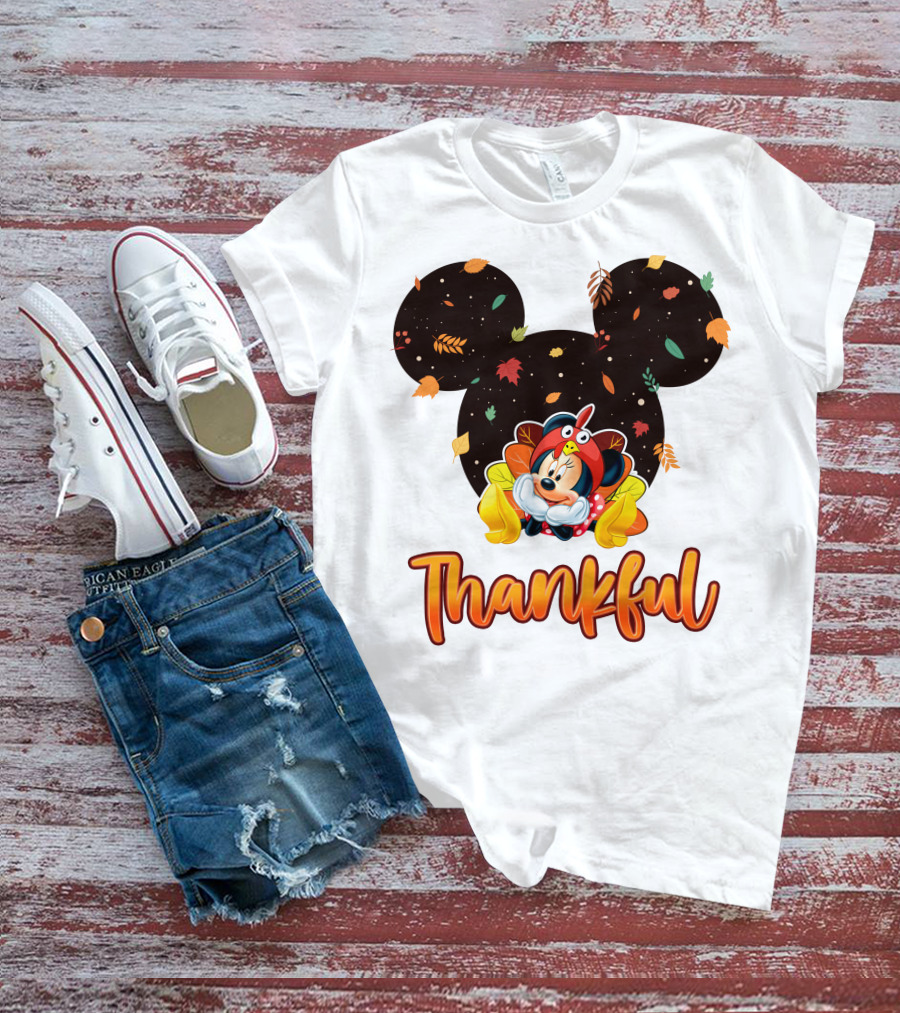Thankful Minnie Mouse Autumn Leaves T-Shirt