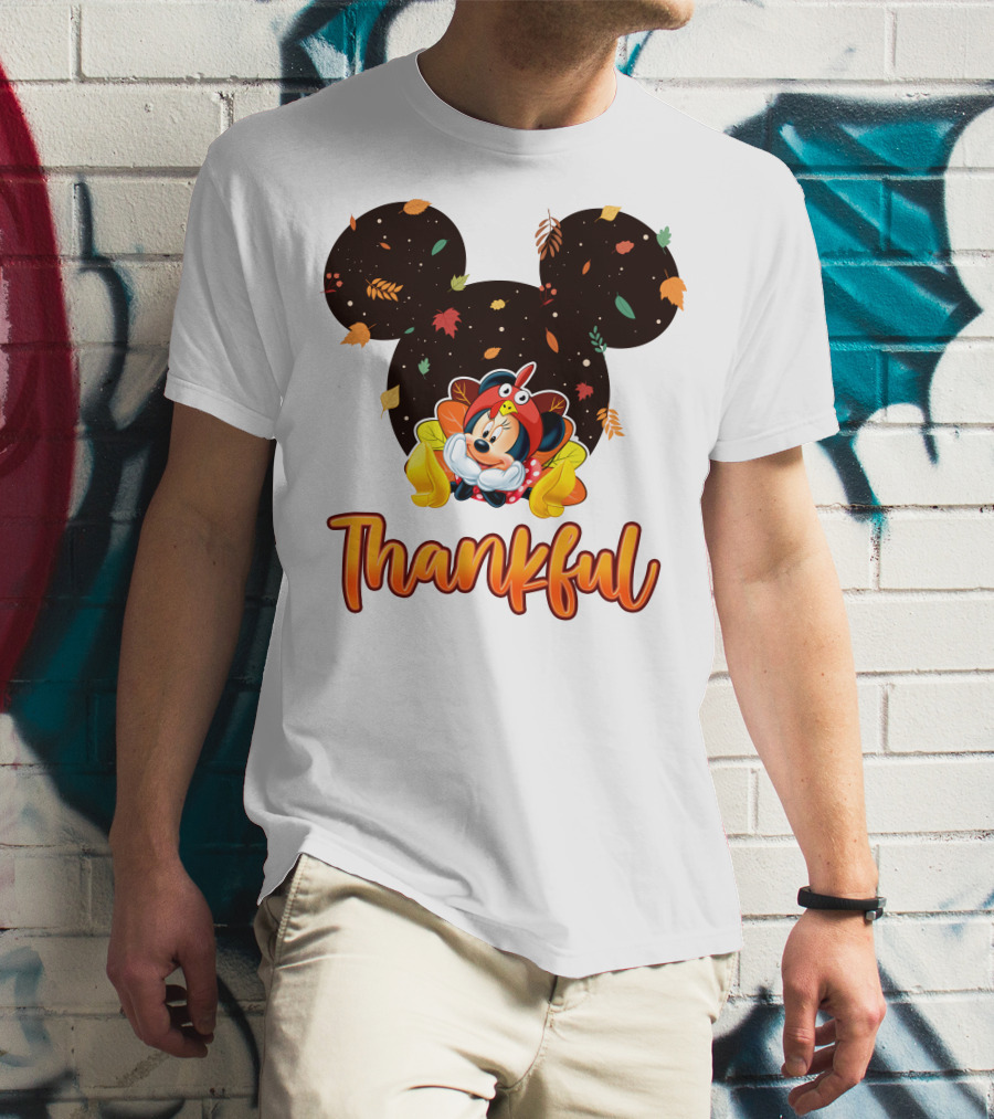 Thankful Minnie Mouse Autumn Leaves T-Shirt