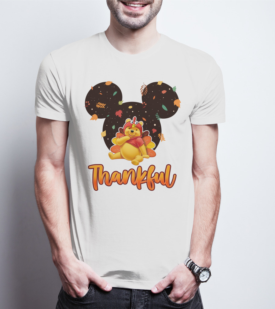 Thankful Pooh Turkey Costume Mickey Ears Leaves T-Shirt