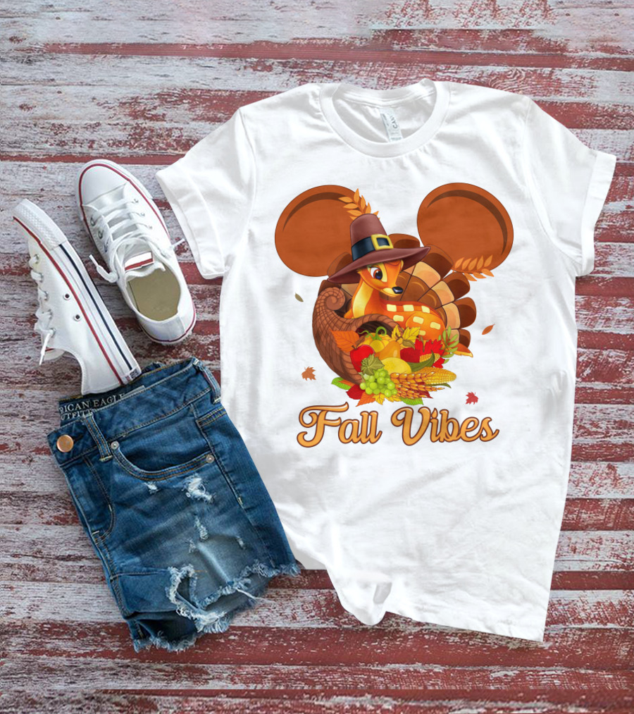 Fall Vibes Bambi Thanksgiving Mouse Ears Cornucopia T-Shirt