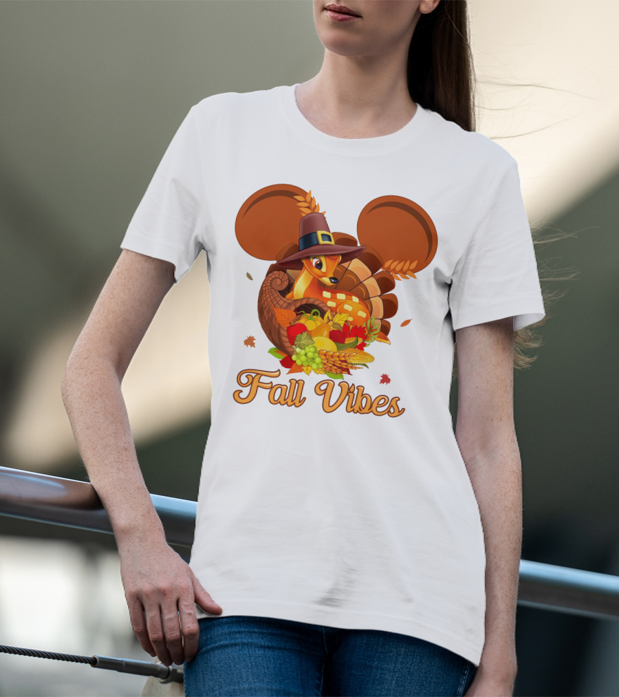 Fall Vibes Bambi Thanksgiving Mouse Ears Cornucopia T-Shirt