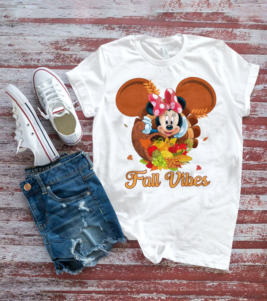 Minnie Fall Vibes Cornucopia Harvest Theme T-Shirt