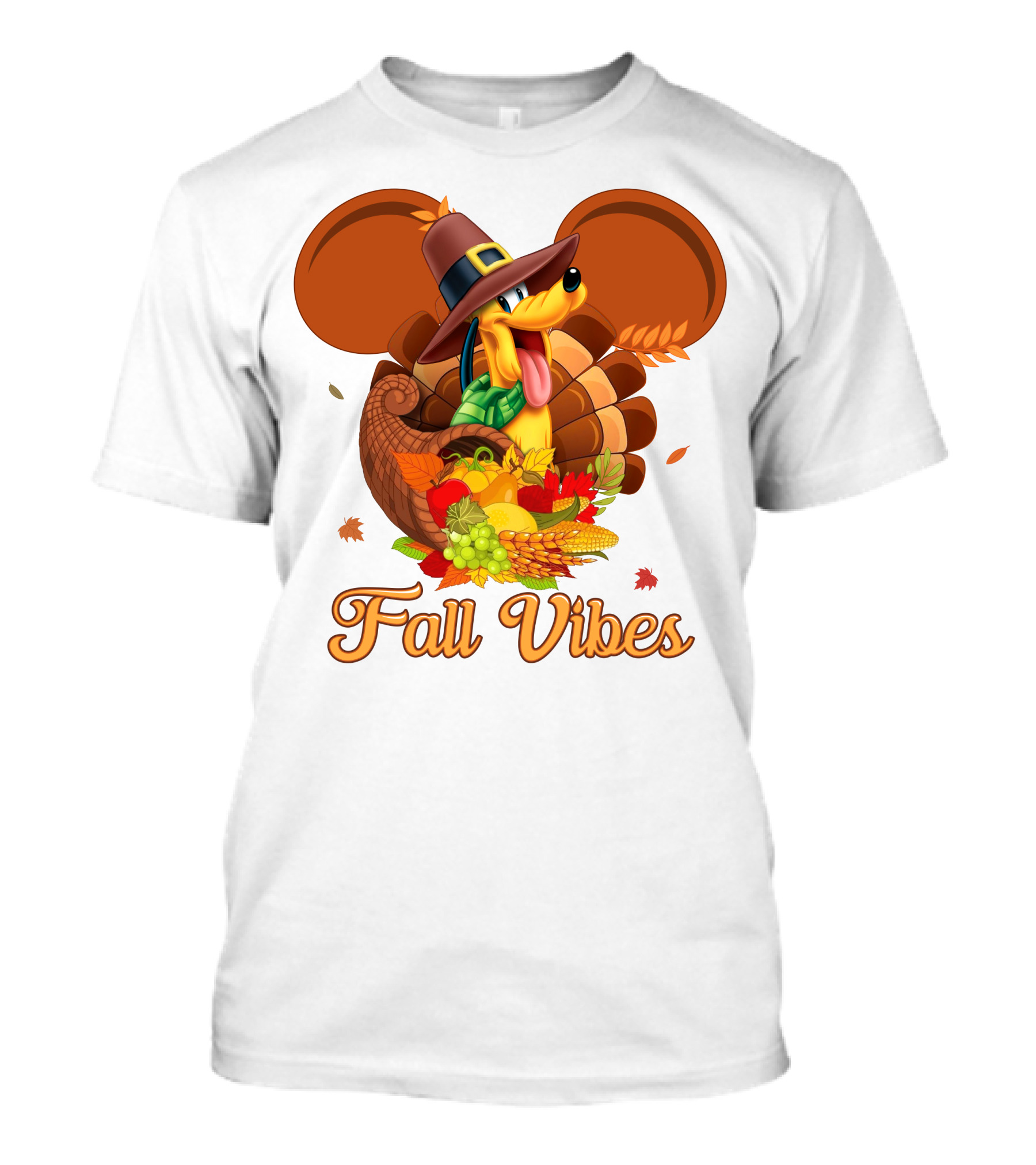 Pluto Fall Vibes Thanksgiving Cornucopia And Autumn Leaves T-Shirt