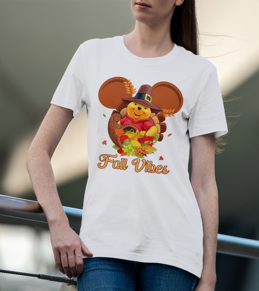 Fall Vibes Pooh Thanksgiving Cornucopia T-Shirt