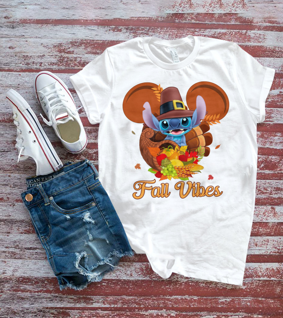 Fall Vibes Stitch Thanksgiving Cornucopia T-Shirt