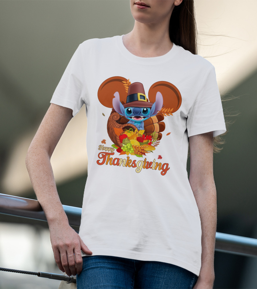 Stitch Happy Thanksgiving Cornucopia Pilgrim Hat T-Shirt