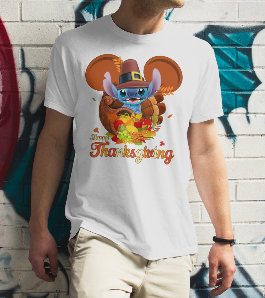 Stitch Happy Thanksgiving Cornucopia Pilgrim Hat T-Shirt