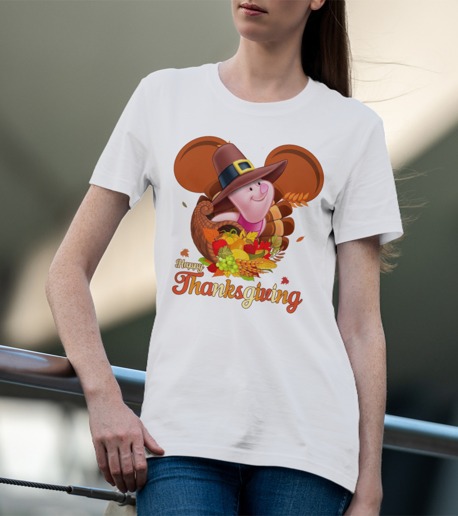 Happy Thanksgiving Piglet Cornucopia Celebration T-Shirt