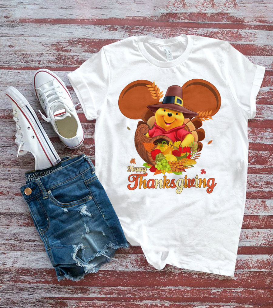 Happy Thanksgiving Pooh Cornucopia T-Shirt