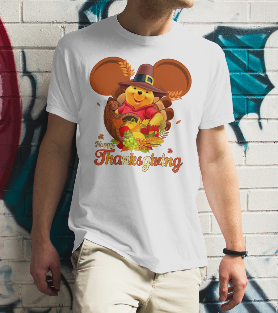 Happy Thanksgiving Pooh Cornucopia T-Shirt