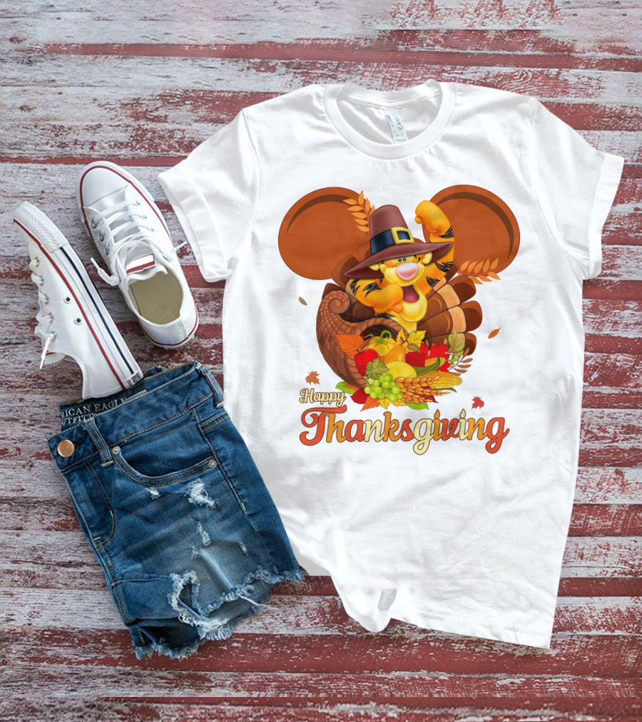 Happy Thanksgiving Tigger Cornucopia Celebration T-Shirt