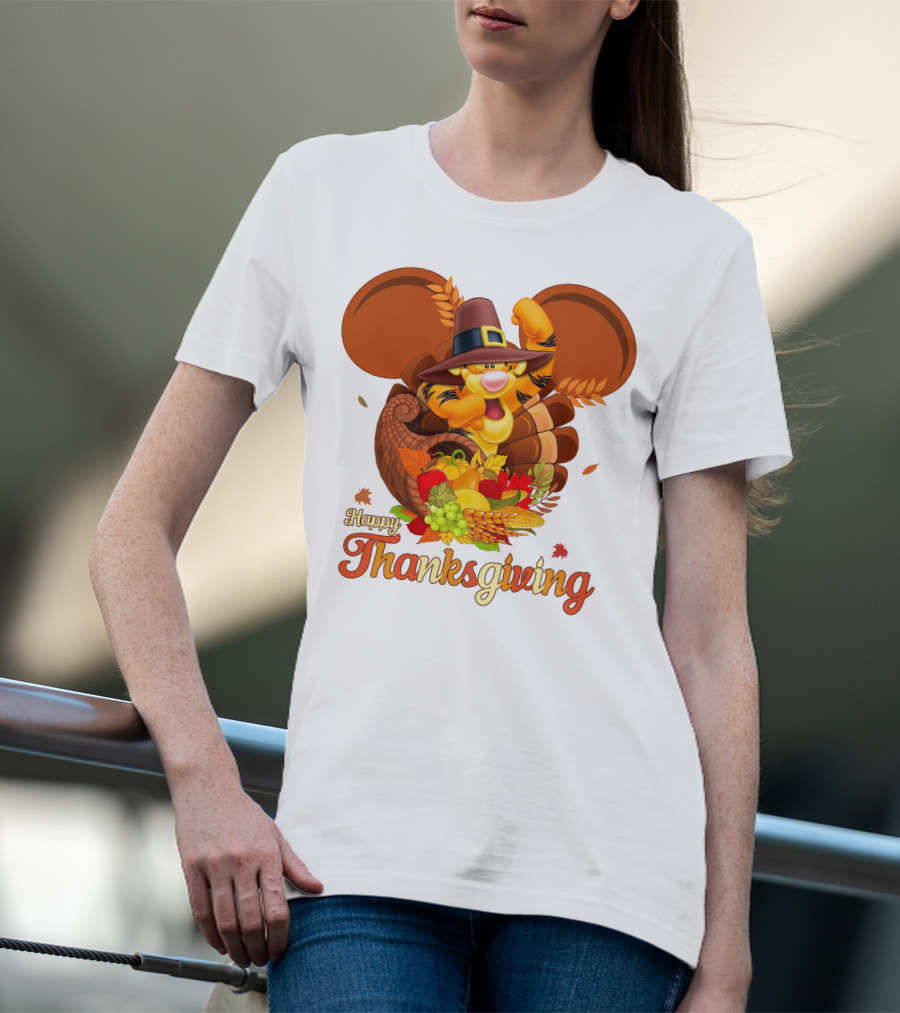 Happy Thanksgiving Tigger Cornucopia Celebration T-Shirt