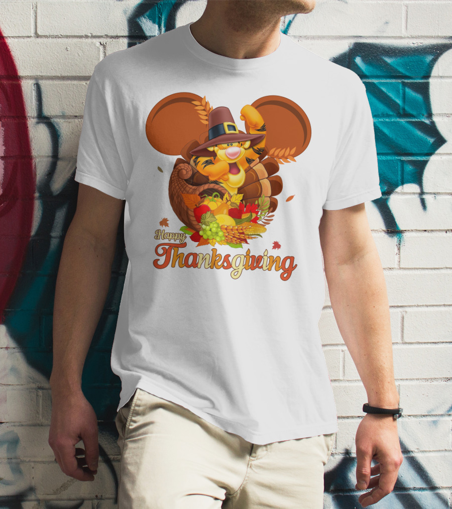 Happy Thanksgiving Tigger Cornucopia Celebration T-Shirt