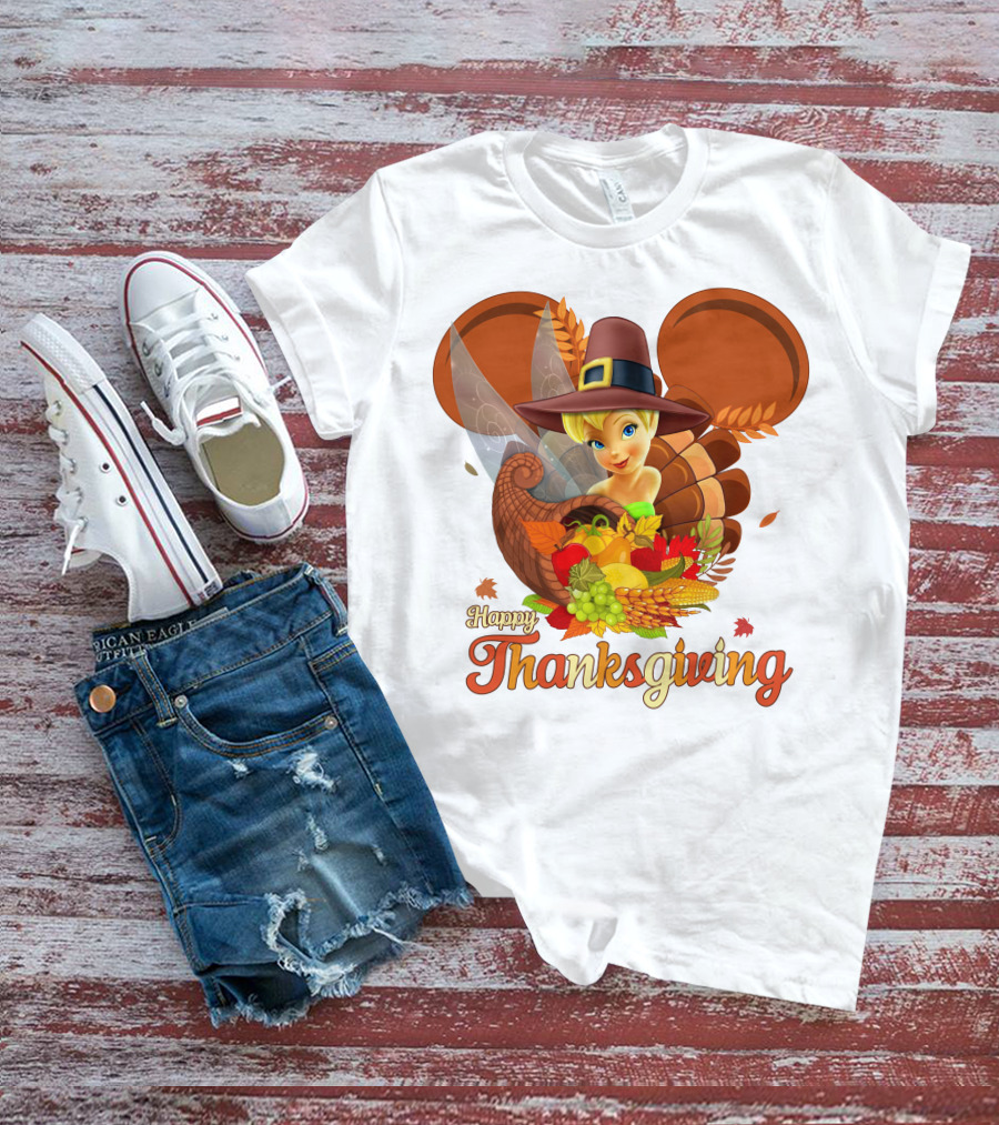 Happy Thanksgiving Tinker Bell Cornucopia Hat T-Shirt