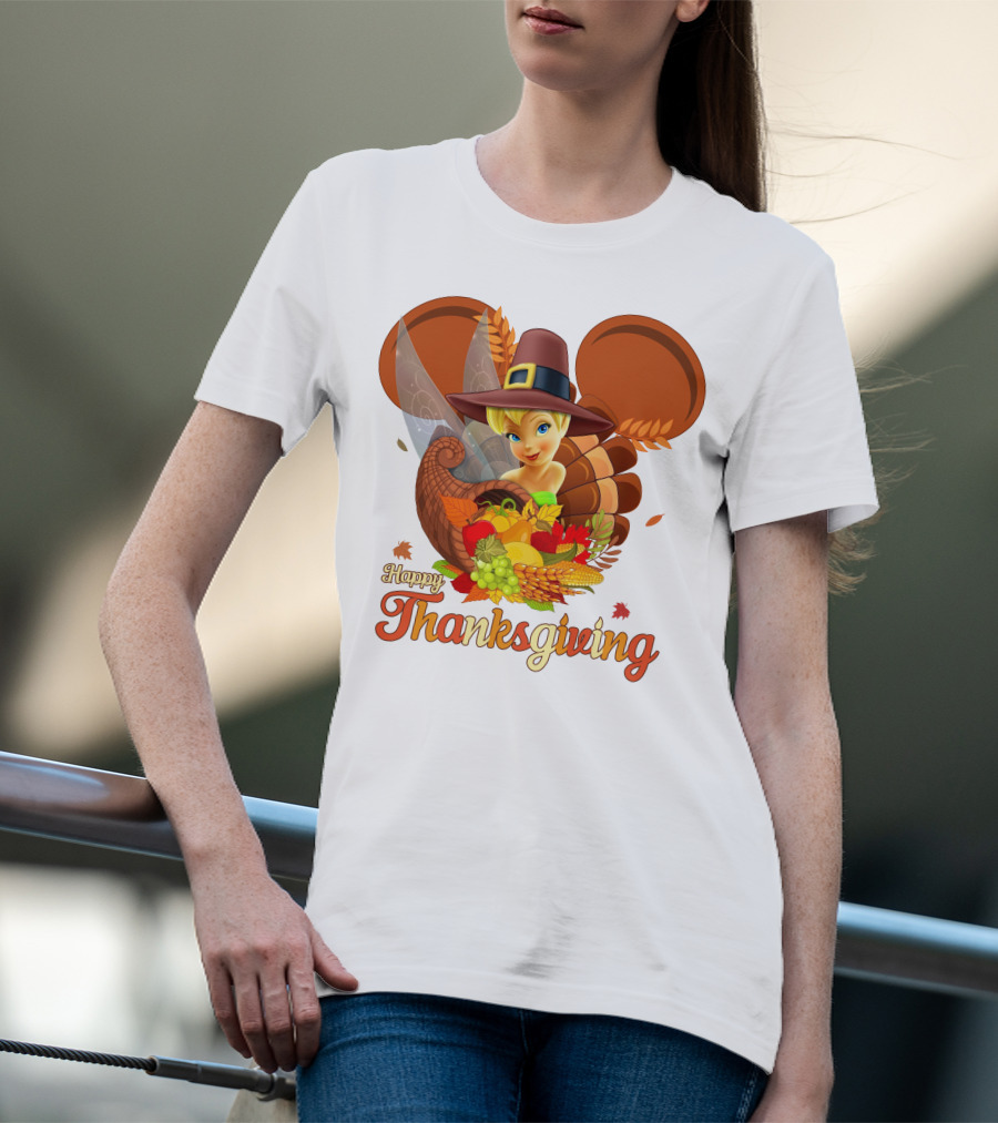 Happy Thanksgiving Tinker Bell Cornucopia Hat T-Shirt