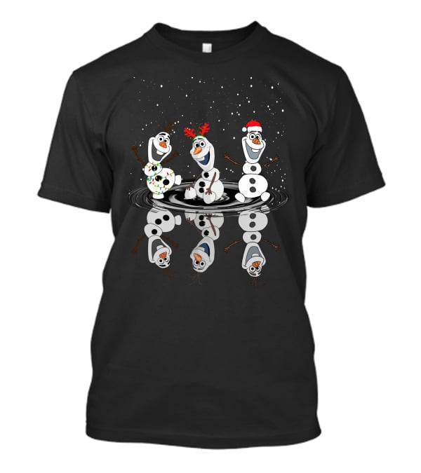 Olaf Christmas Reflections With Holiday Lights And Santa Hat T-Shirt