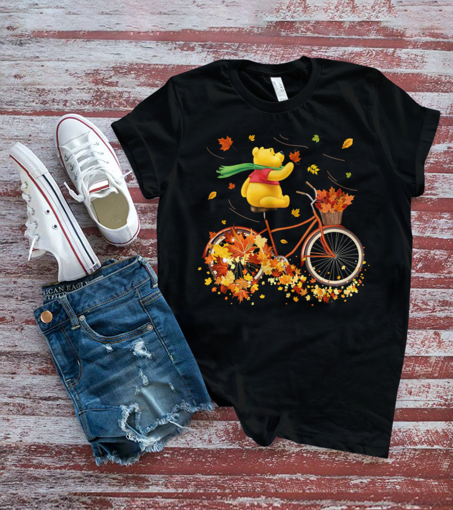 Winnie The Pooh Autumn Leaves Bicycle Ride T-Shirt