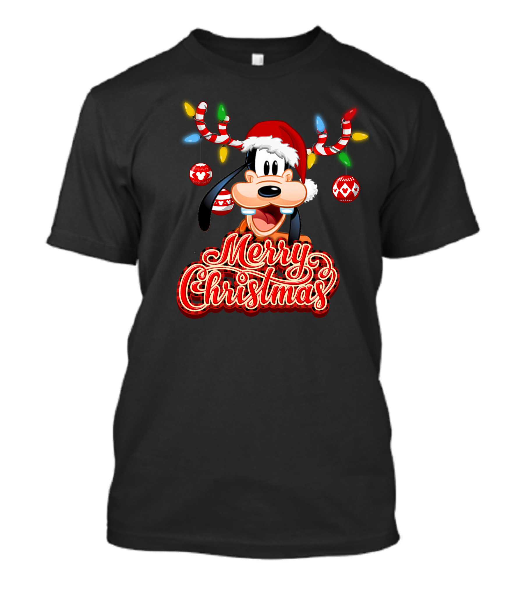 Merry Christmas Goofy Santa Hat Lights Antlers T-Shirt